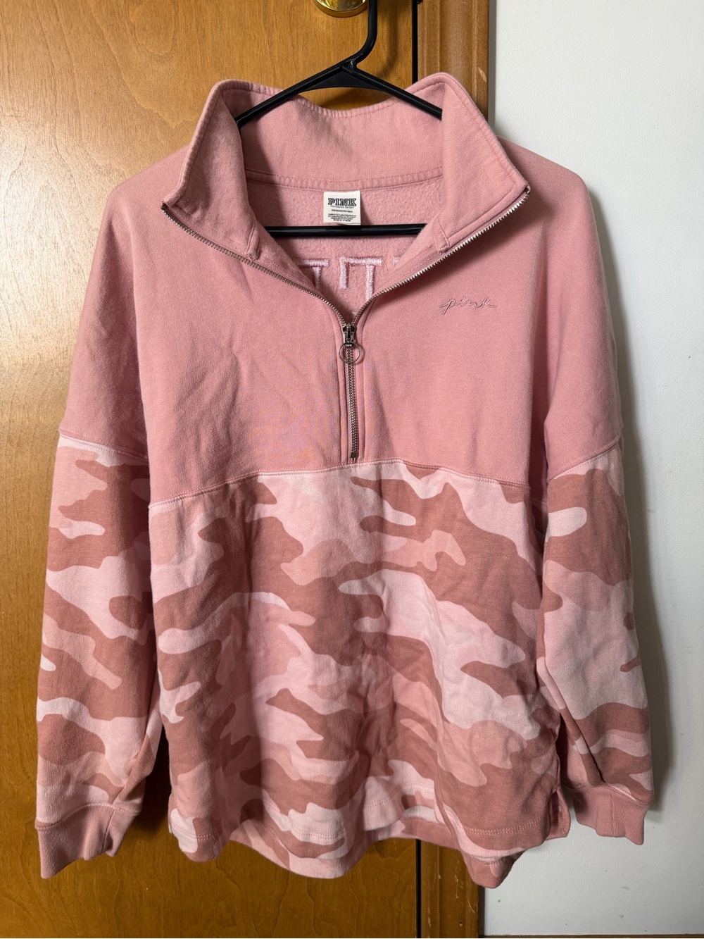 PINK Victoria's Secret Camo Light Pink Embroidered Fleece Pullover